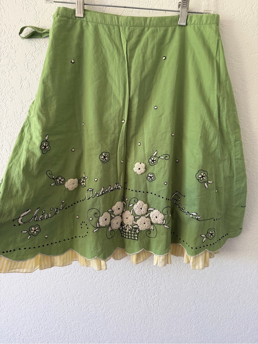 Odille Green Wrap Skirt with Cream Ruffle Trim - Picture 3 of 6